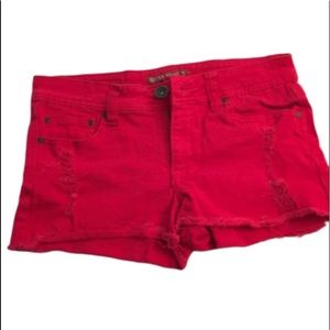 Red Revit Jean raw hem shorts